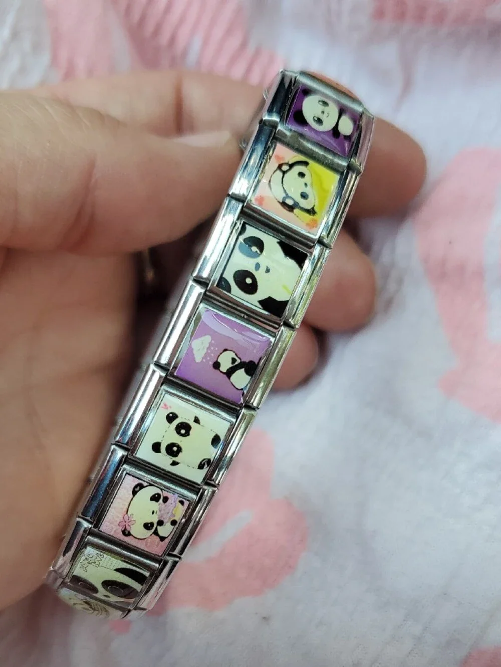 LeXleY Kids Panda Stretch Bracelet - Pink & Purple Accent, Adult Or Child
